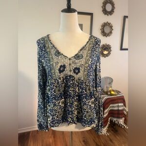 Lucky Brand Floral Bohemian Peasant Top